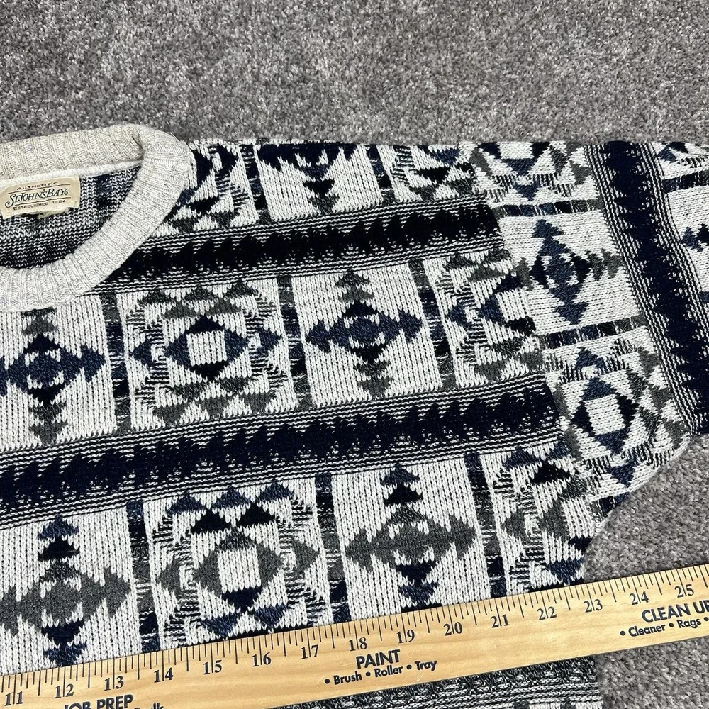 Vintage 80s 90s Mens L Geometric Southwestern Knit Crewneck Sweater St Johns Bay